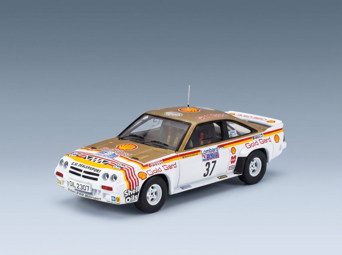 Opel Manta 400 Team GM Dealer Sport No. 37 Bertie Fisher Austin Frazer Rally RAC Lombard 1984 IXO Models 1:43 scale model - front three-quarter view