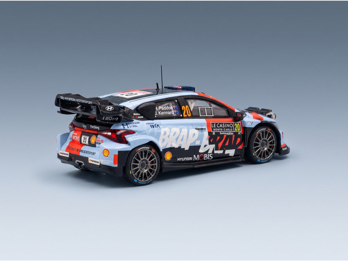 Hyundai i20 N Rally1 Shell Mobis WRT No. 20 Paddon Kennard Rally Monte-Carlo Night Version 2026 IXO Models 1:43 scale model - rear three-quarter view