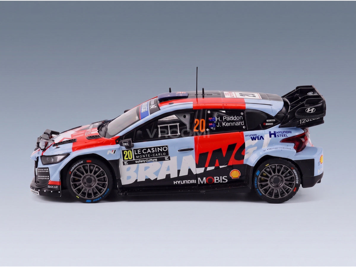 Hyundai i20 N Rally1 Shell Mobis WRT No. 20 Paddon Kennard Rally Monte-Carlo Night Version 2026 IXO Models 1:43 scale model - side view