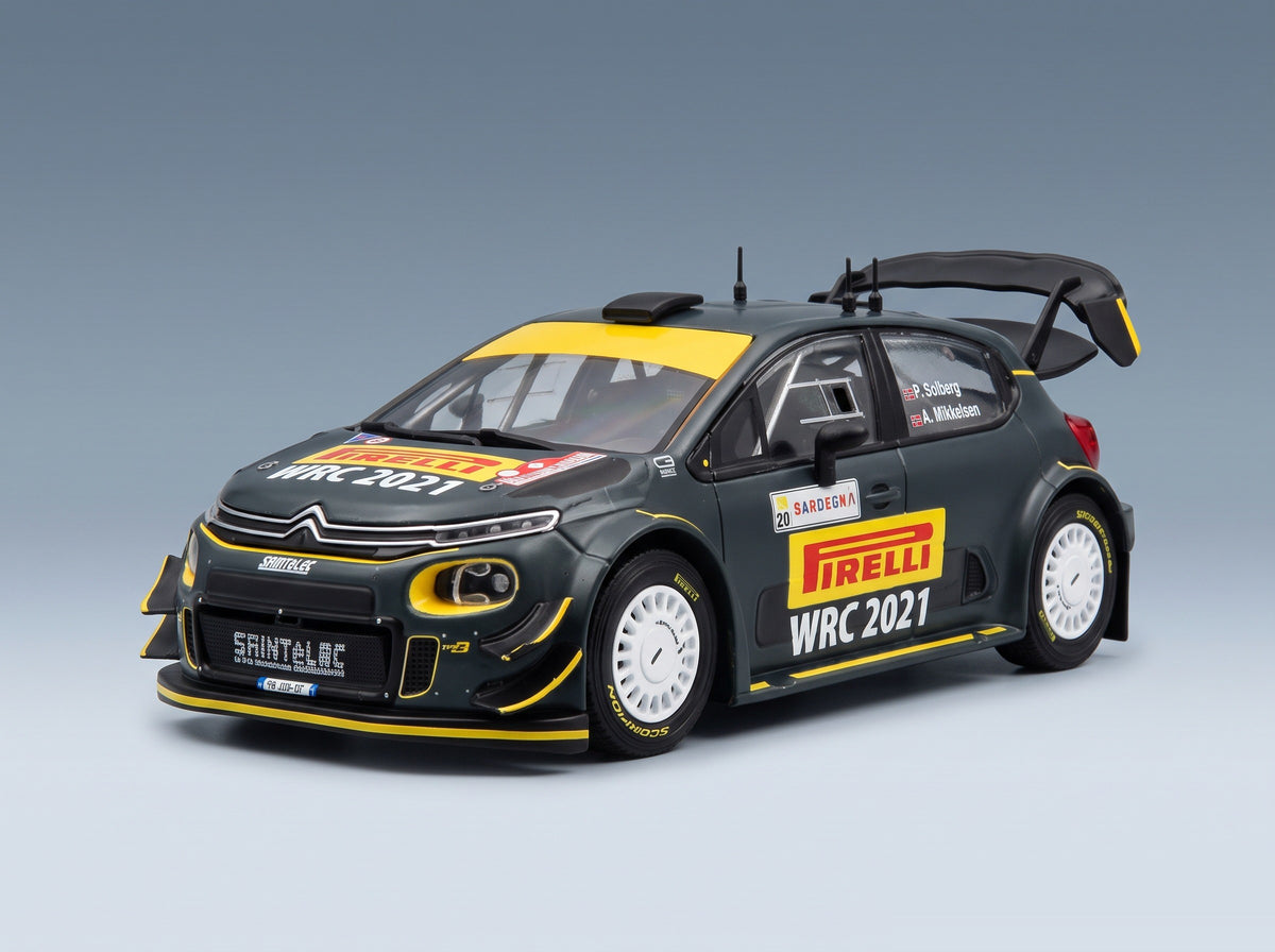 Citroën C3 WRC No. 20 P. Solberg A. Mikkelsen Rally Sardegna Italy 2020 IXO Models 1:43 scale model - front three-quarter view