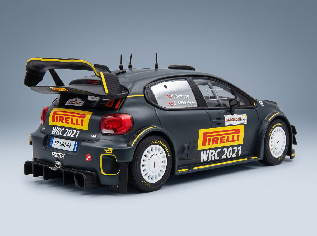 Citroën C3 WRC No. 20 P. Solberg A. Mikkelsen Rally Sardegna Italy 2020 IXO Models 1:43 scale model - rear three-quarter view