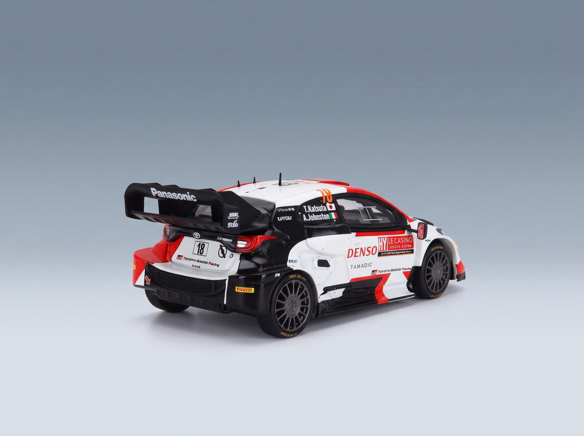 Toyota Yaris GR Rally1 Team Toyota Gazoo Racing WRT No. 18 T. Katsuta A. Johnston 8th Rally Monte Carlo 2022 IXO Models 1:43 scale model - rear three-quarter view
