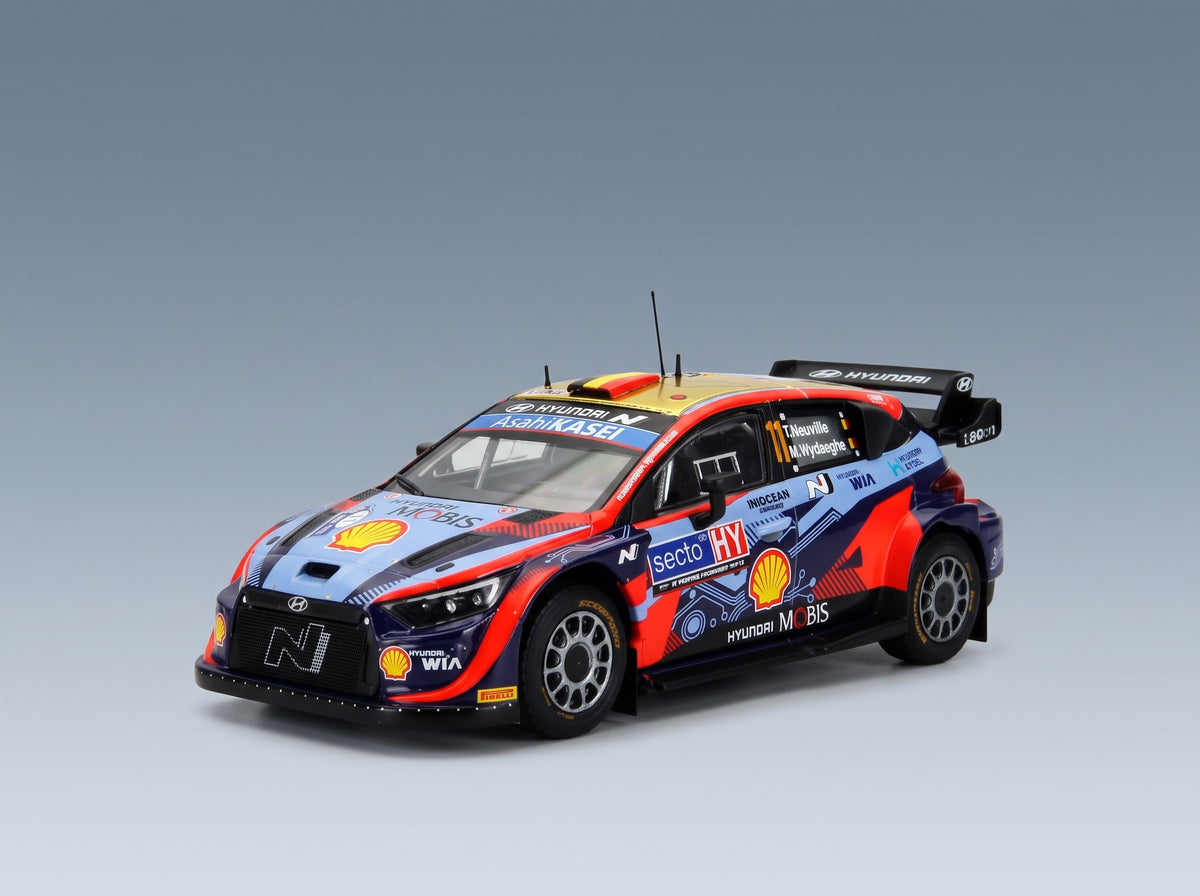 Hyundai i20 Coupe WRC Mobis No. 11 T.Neuville M.Wydaeghe Rally Finland 2022 IXO Models 1:43 scale model - front three-quarter view