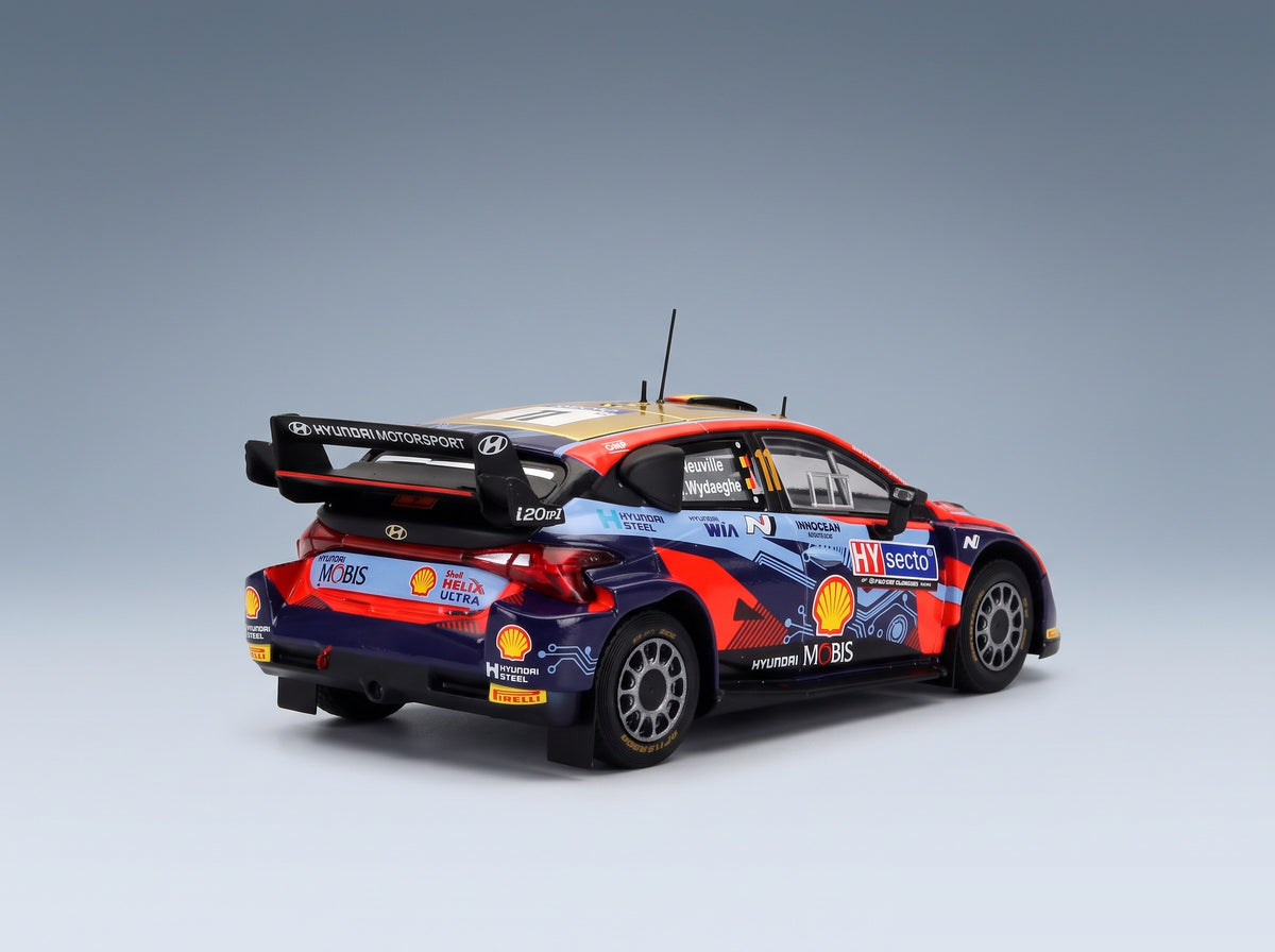 Hyundai i20 Coupe WRC Mobis No. 11 T.Neuville M.Wydaeghe Rally Finland 2022 IXO Models 1:43 scale model - rear three-quarter view