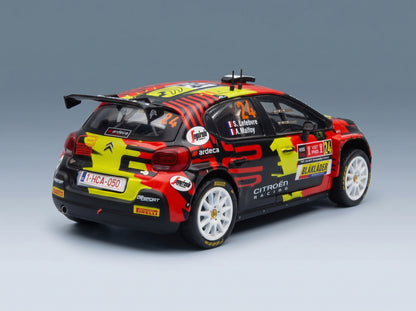 Citroën C3 Rally2 No. 24 S. Lefebvre A. Malfoy Rally Ypres 2022 IXO Models 1:43 scale model - rear three-quarter view
