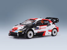 Toyota Yaris GR Hybrid Rally1 Team Toyota Gazoo Racing WRT No. 69 2nd Rally Central European Kalle Rovanpera Jonne Halttunen 2023 IXO Models 1:43 scale model - front three-quarter view, top down