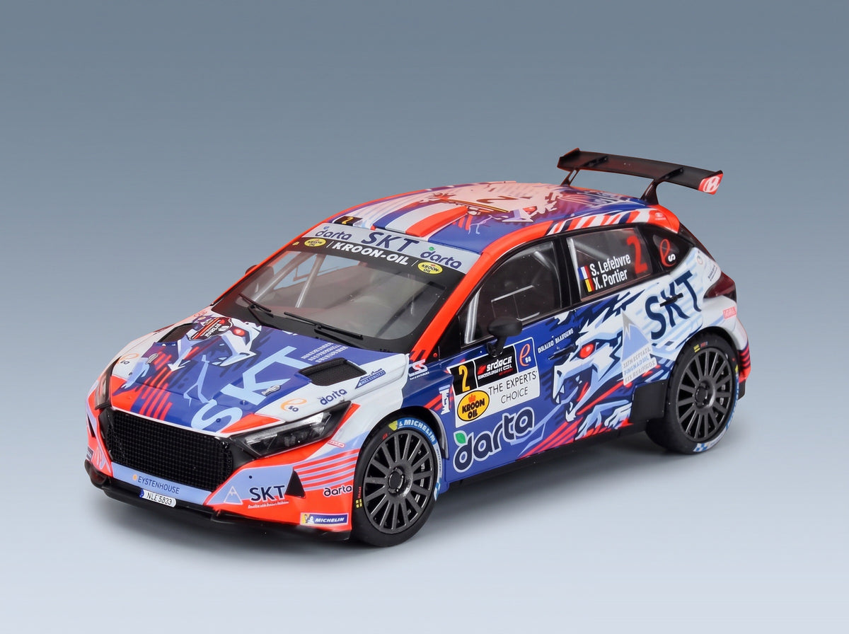 Hyundai i20 N Rally2 Team BMA No. 2 Stéphane Lefebvre Xavier Porter Winner Rally Ypres 2024 IXO Models 1:43 scale model - front three-quarter view