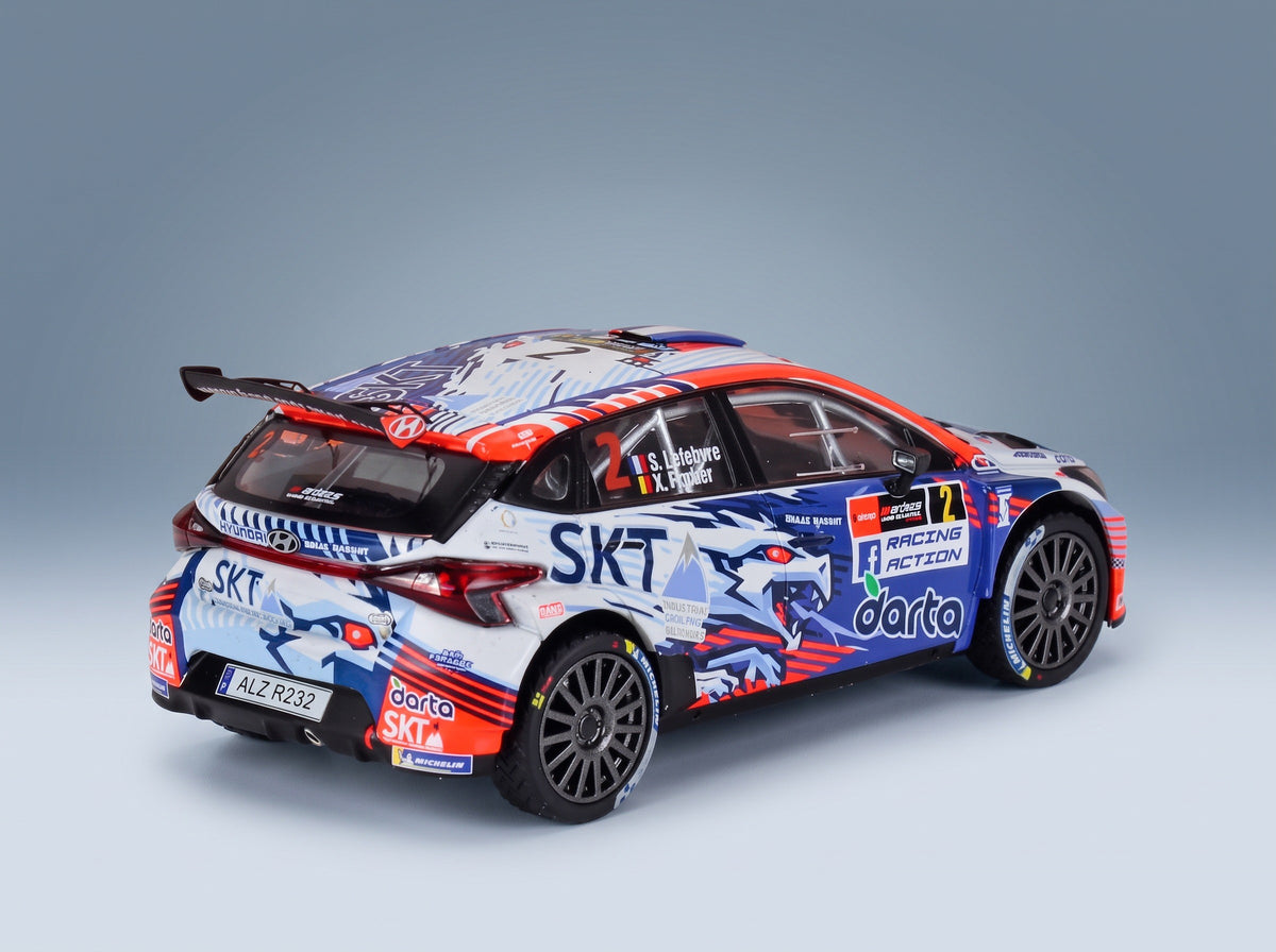 Hyundai i20 N Rally2 Team BMA No. 2 Stéphane Lefebvre Xavier Porter Winner Rally Ypres 2024 IXO Models 1:43 scale model - rear three-quarter view