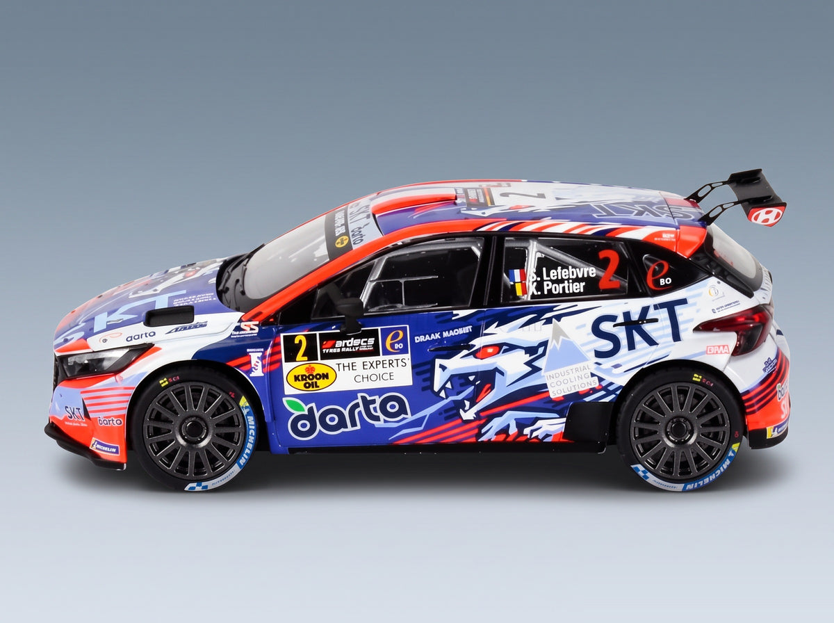 Hyundai i20 N Rally2 Team BMA No. 2 Stéphane Lefebvre Xavier Porter Winner Rally Ypres 2024 IXO Models 1:43 scale model - side view