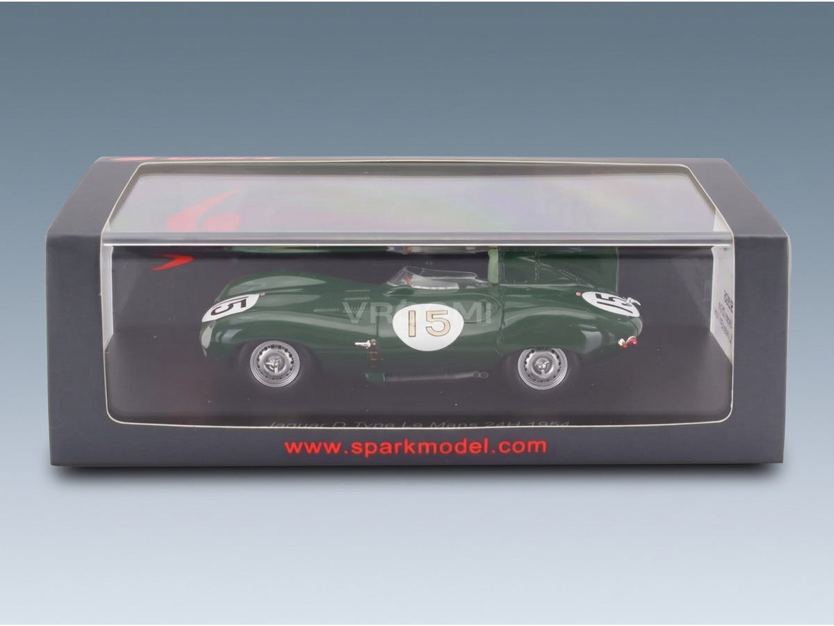 Jaguar D-Type 3.4L S6 Spider Team Jaguar Cars Ltd No. 15 Peter Whitehead Ken Wharton 24h Le Mans 1954 Spark Model 1:43 scale model - original packaging