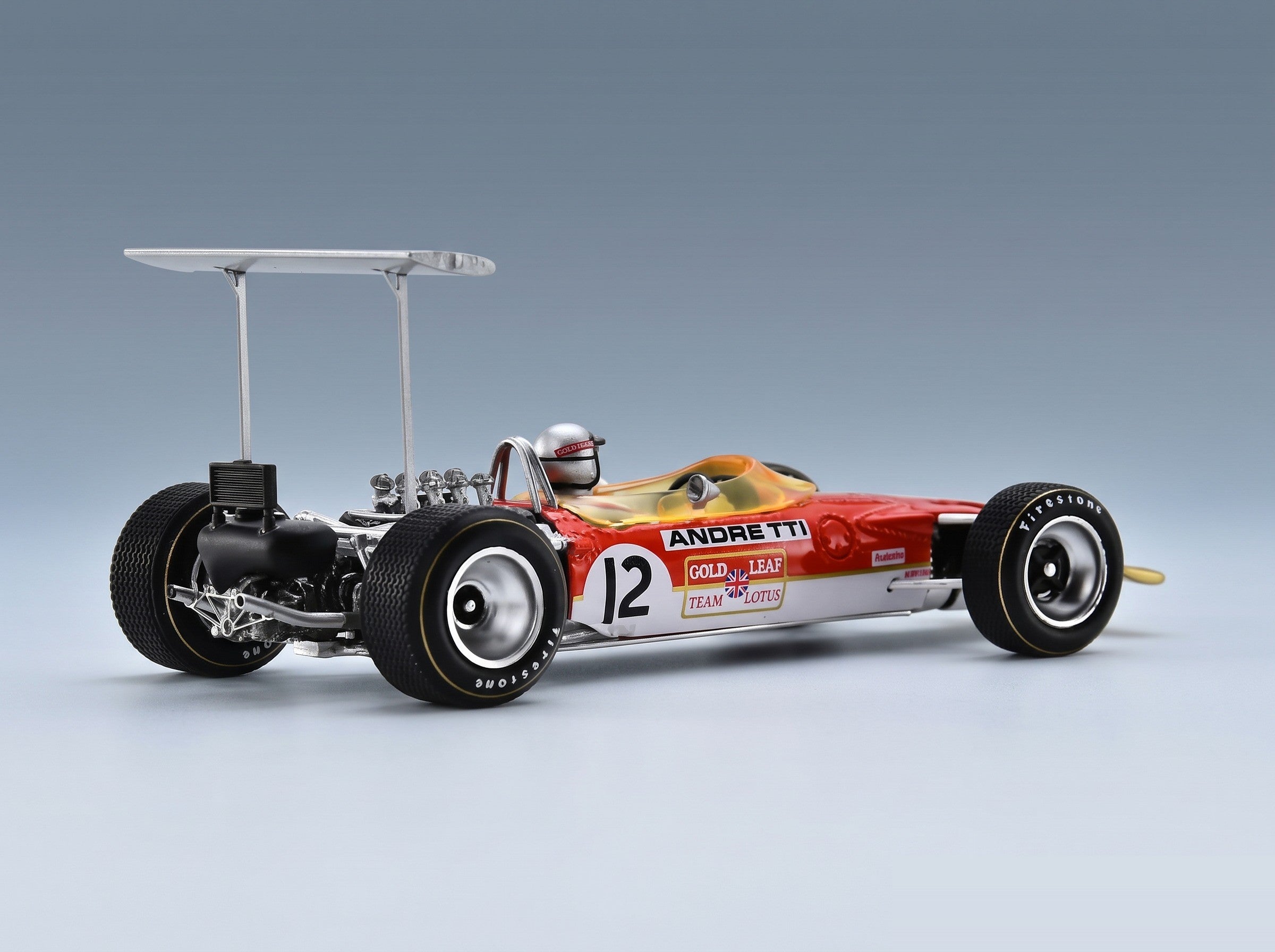 Lotus 49B Gold Leaf Team Lotus No. 12 Mario Andretti Winner USA GP 1968 Spark Model 1:43 scale model - rear three-quarter view