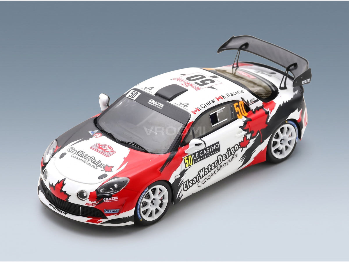 Alpine A110 Rally No. 50 I. Crerar E. Racette Rally Monte Carlo 2022 Spark Model 1:43 scale model - front three-quarter view