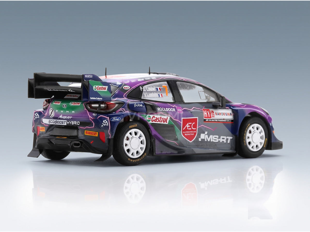 Ford Puma Rally1 Team Ford World Rally M-Sport No. 7 P.-L. Loubet Vincent Landais 4th Rally Sardinia Italy 2022 Spark Model 1:43 scale model - rear three-quarter view