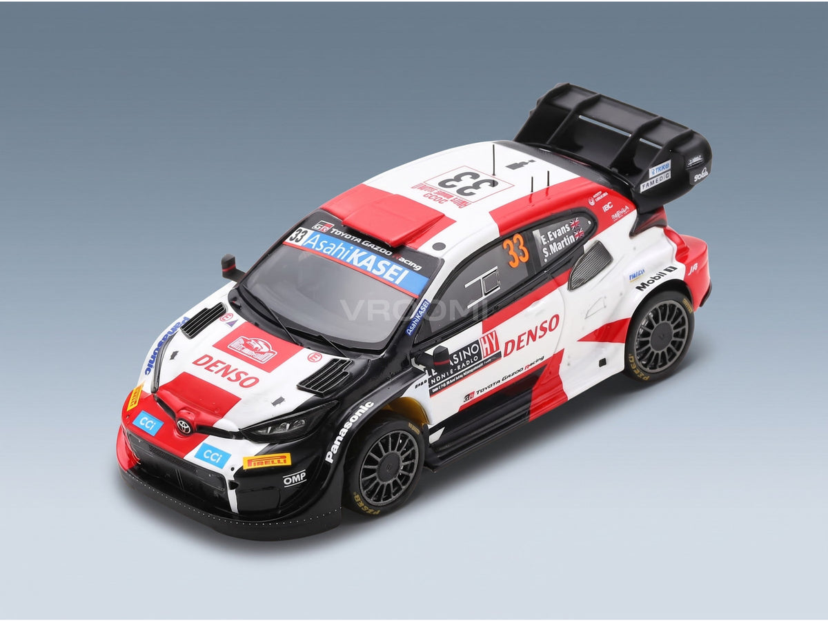 Toyota Yaris GR Hybrid Rally1 Team Toyota Gazoo Racing WRT No. 33 Evans Martin 4th Rally Monte Carlo 2023 Spark Model 1:43 scale model - front three-quarter view