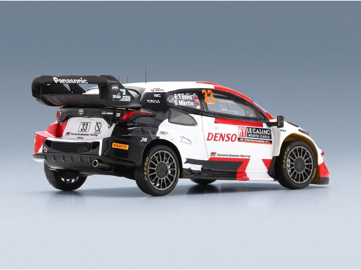 Toyota Yaris GR Hybrid Rally1 Team Toyota Gazoo Racing WRT No. 33 Evans Martin 4th Rally Monte Carlo 2023 Spark Model 1:43 scale model - rear three-quarter view