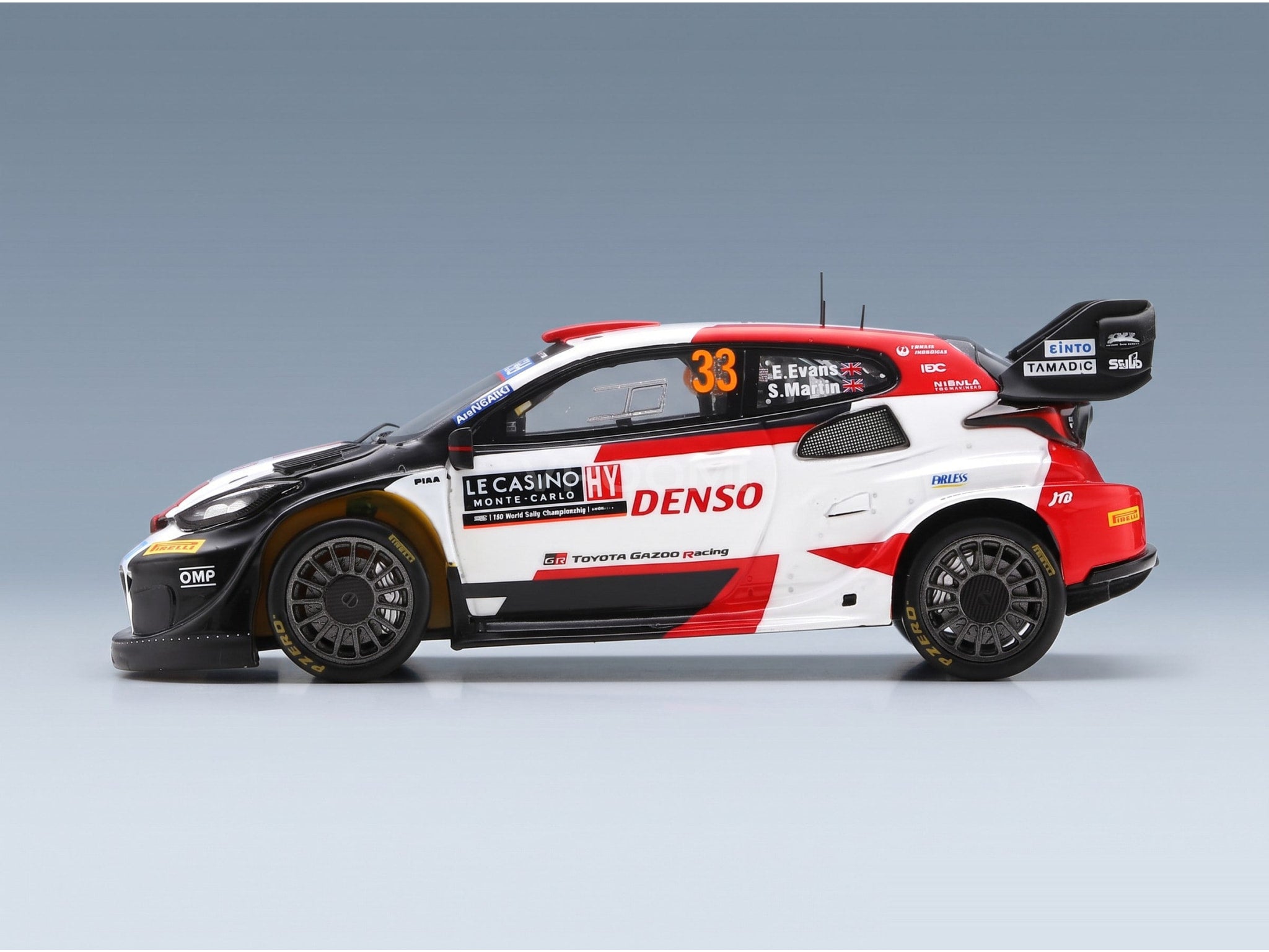 Toyota Yaris GR Hybrid Rally1 Team Toyota Gazoo Racing WRT No. 33 Evans Martin 4th Rally Monte Carlo 2023 Spark Model 1:43 scale model - side view