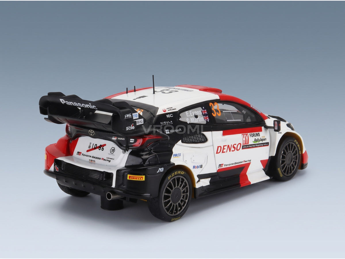 Toyota Yaris GR Hybrid Rally1 Team Toyota Gazoo Racing WRT No. 33 Elfyn Evans Scott Martin Winner Rally Japan 2023 Spark Model 1:43 scale model - rear three-quarter view