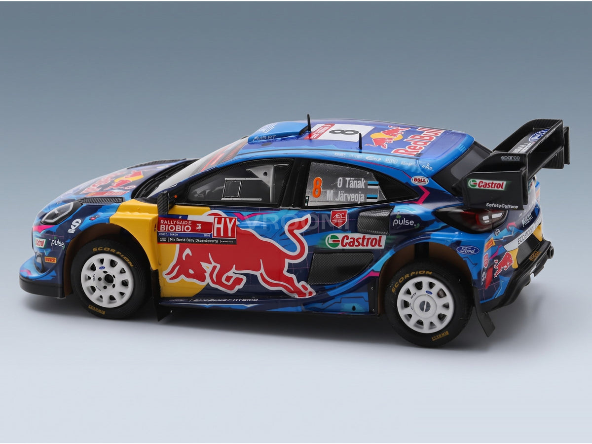Ford Puma Rally1 M-Sport Ford World Rally Team No. 8 Ott Tänak Martin Järveoja Winner Rally Chile 2023 Spark Model 1:43 scale model - rear three-quarter view