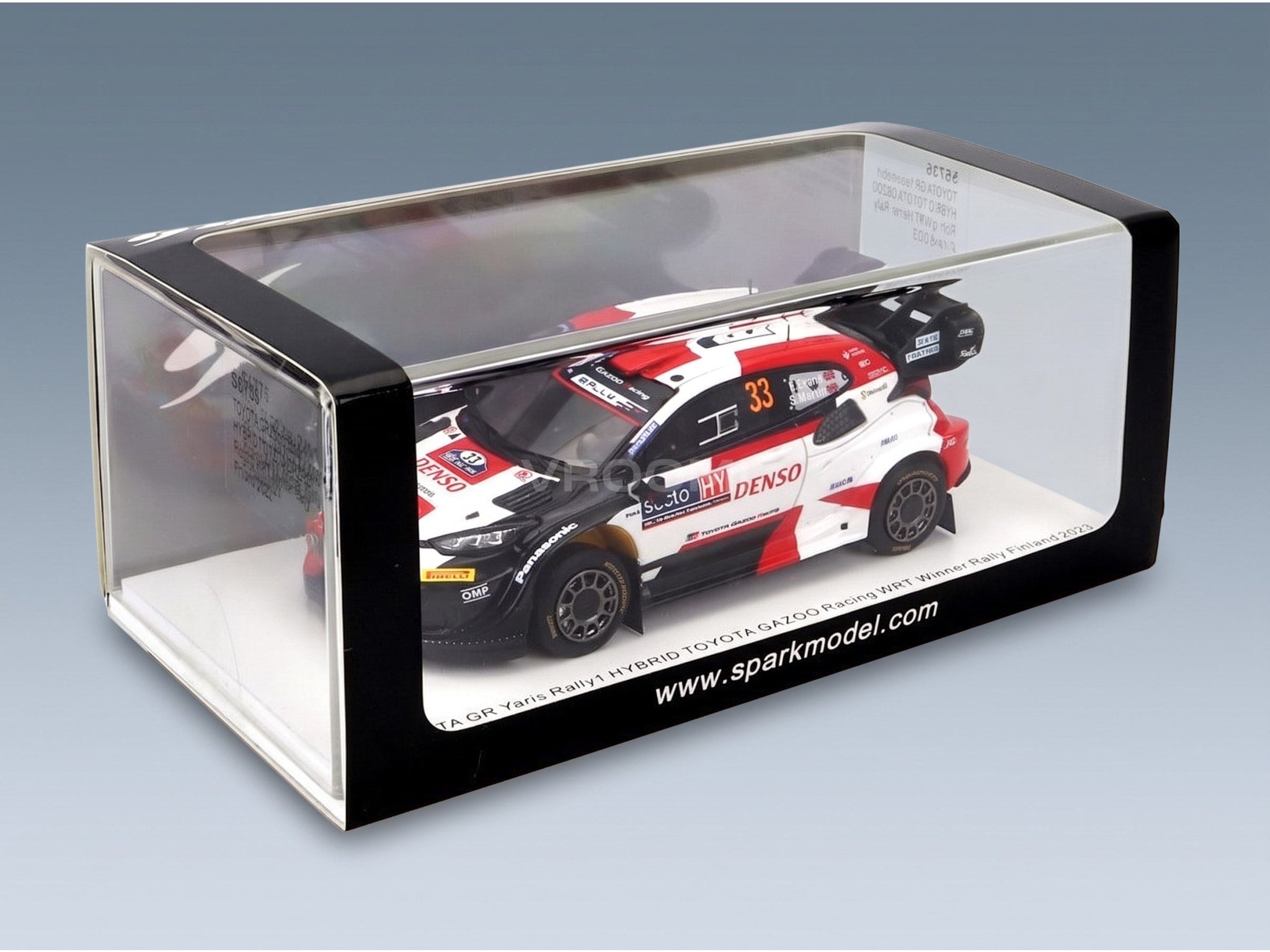 Toyota Yaris GR Hybrid Rally1 Team Toyota Gazoo Racing WRT No. 33 Elfyn Evans Scott Martin Winner Rally Finland 2023 Spark Model 1:43 scale model - original packaging