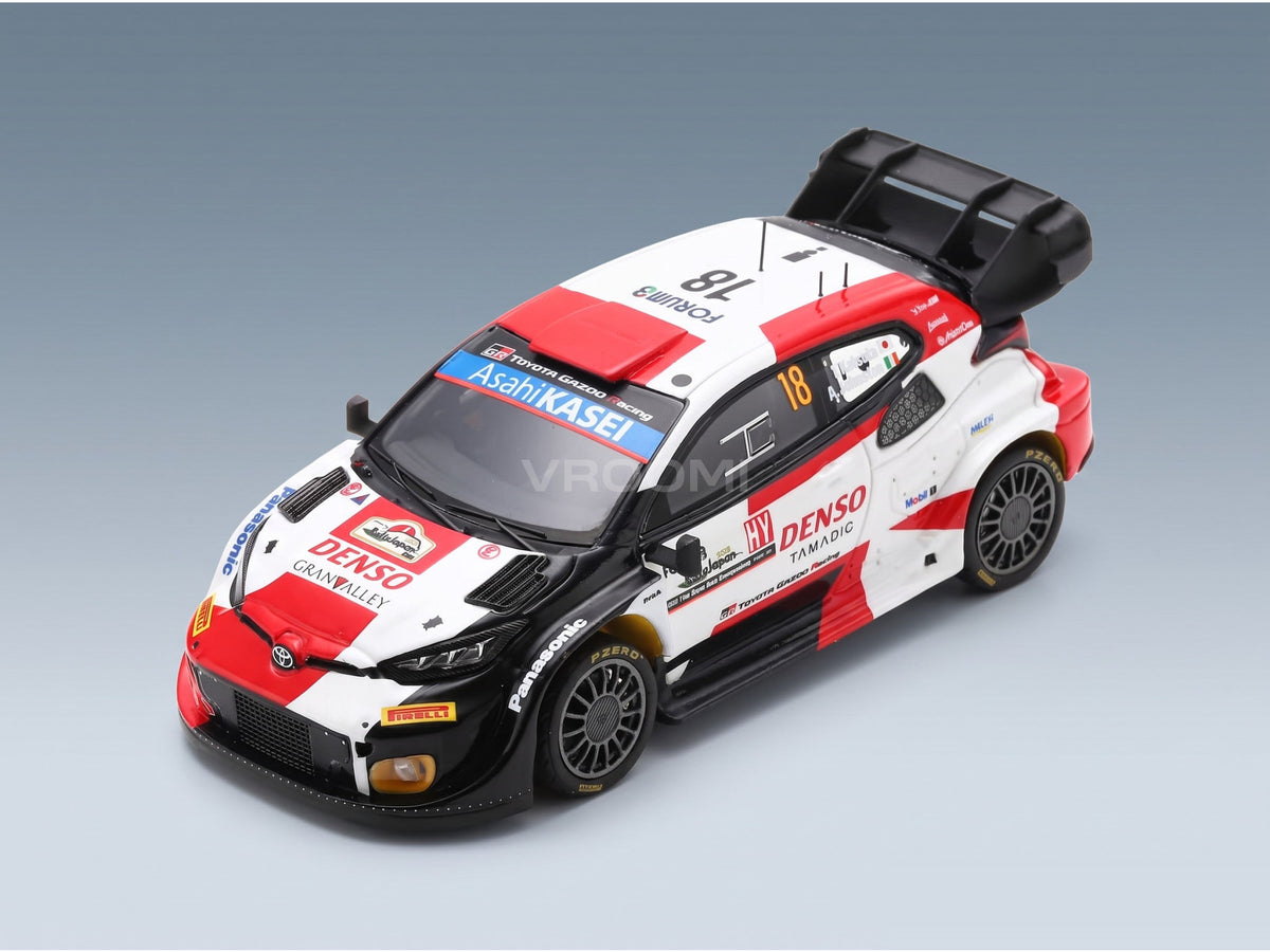 Toyota Yaris GR Hybrid Rally1 Team Toyota Gazoo Racing WRT No. 18 T. Katsuta Aaron Johnston 5th Rally Japan 2023 Spark Model 1:43 scale model - front three-quarter view