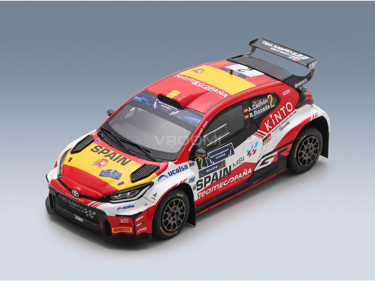 Toyota Yaris GR Rally2 Team Teo Martin Motorsport No. 2 Alejandro Cachon Borja Rozada Winner Rally FIA Motorsport Games Valencia 2024 Spark Model 1:43 scale model - front three-quarter view