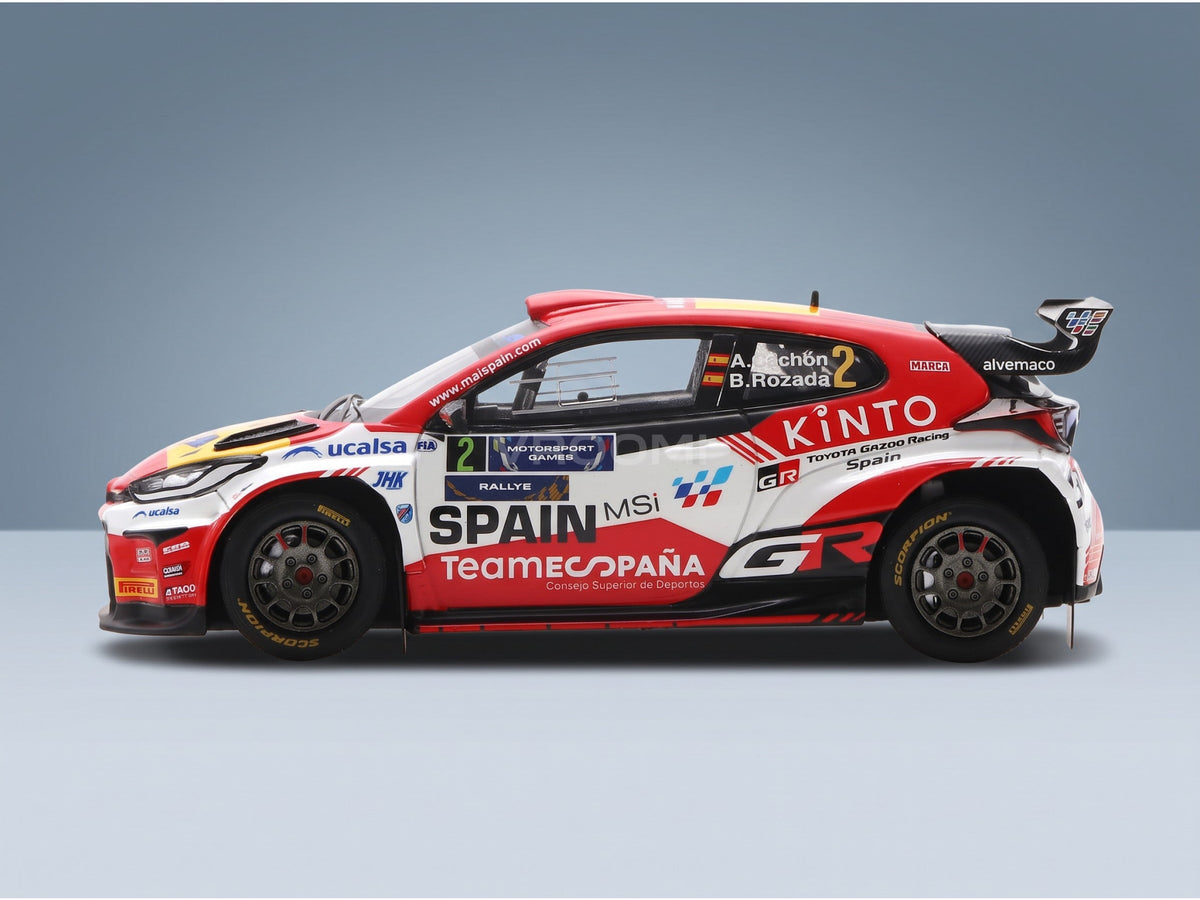 Toyota Yaris GR Rally2 Team Teo Martin Motorsport No. 2 Alejandro Cachon Borja Rozada Winner Rally FIA Motorsport Games Valencia 2024 Spark Model 1:43 scale model - side view