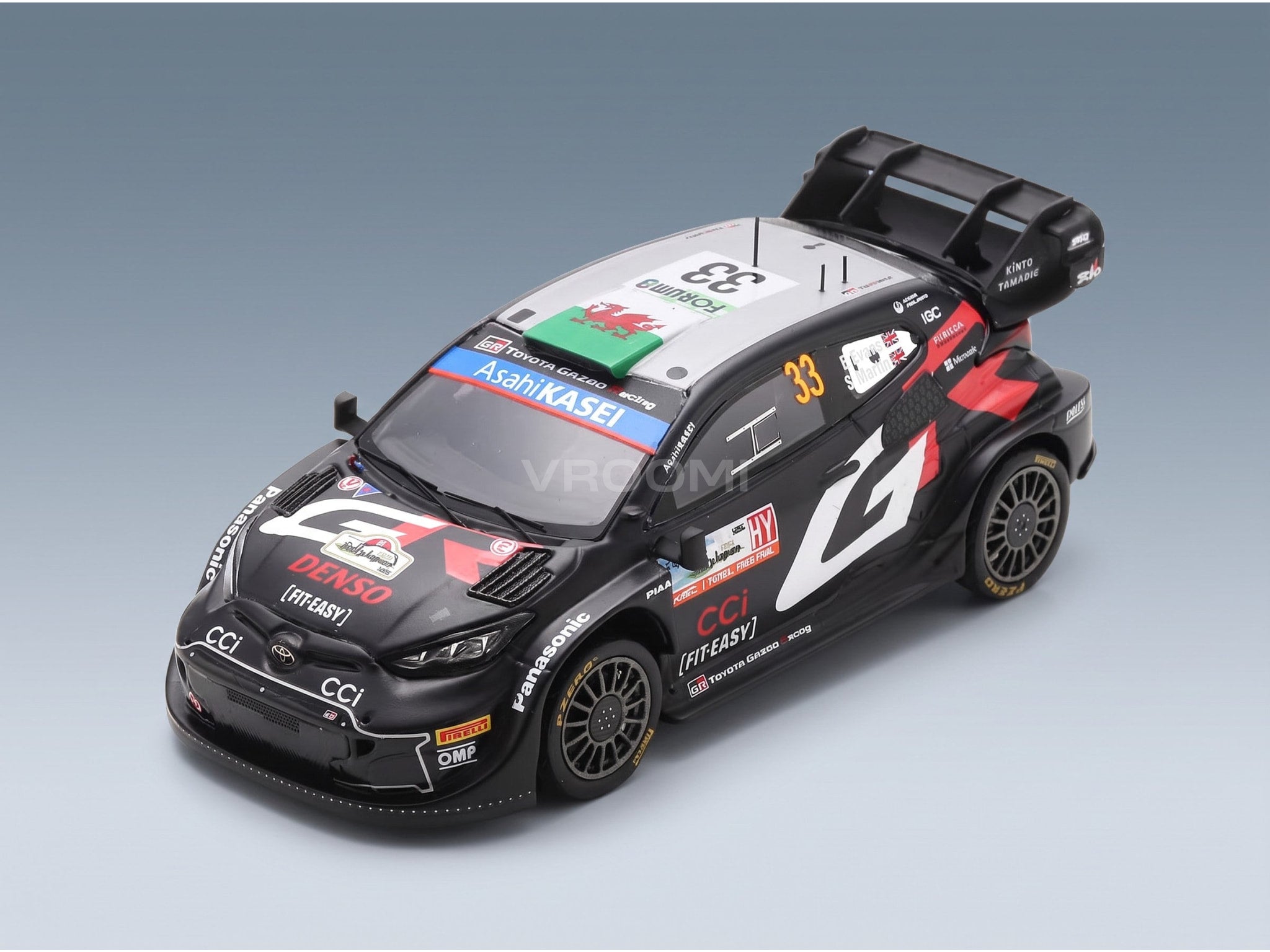 Toyota Yaris GR Rally1 Hybrid Team Toyota Gazoo Racing WRT No. 33 Elfyn Evans Scott Martin Winner Rally Japan 2024 Spark Model 1:43 scale model - front three-quarter view