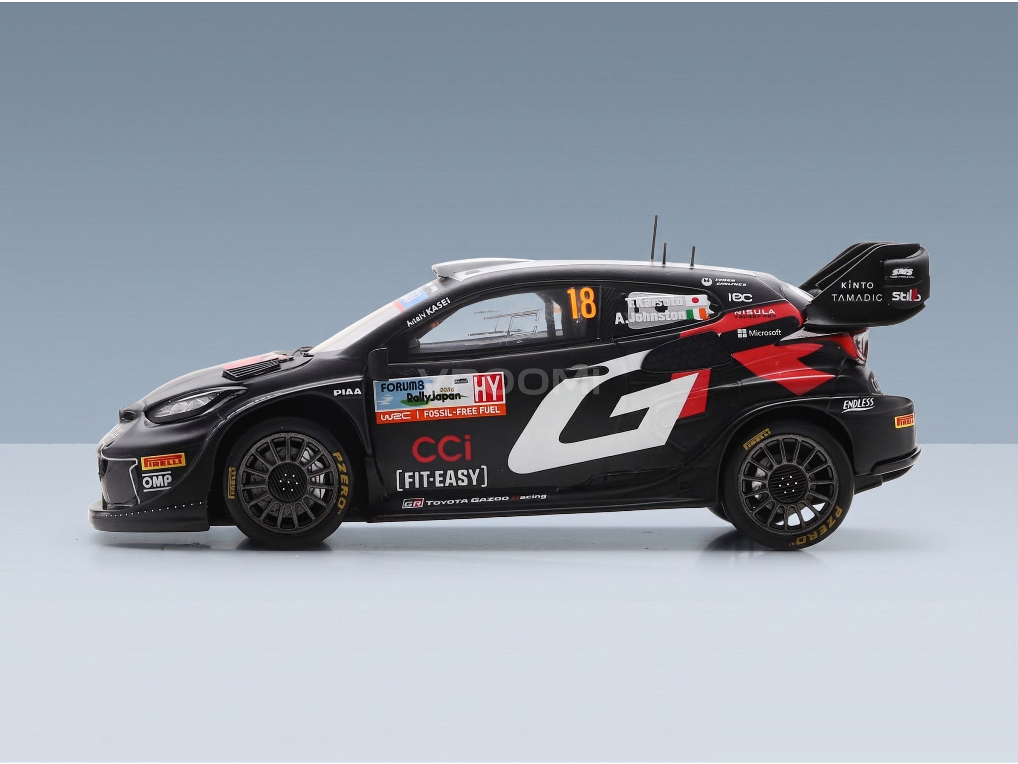 Toyota Yaris GR Rally1 Hybrid Team Toyota Gazoo Racing WRT No. 18 Takamoto Katsuta Aaron Johnston 4th Rally Japan 2024 Spark Model 1:43 scale model - side view