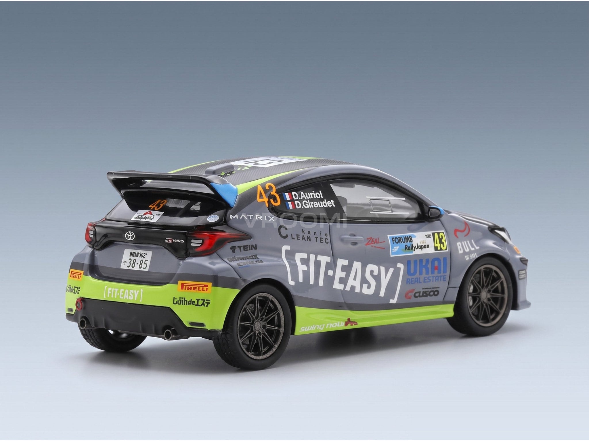 Toyota Yaris GR Team Fit-Easy Spark Racing No. 43 Didier Auriol Denis Giraudet Rally Japan 2024 Spark Model 1:43 scale model - rear three-quarter view