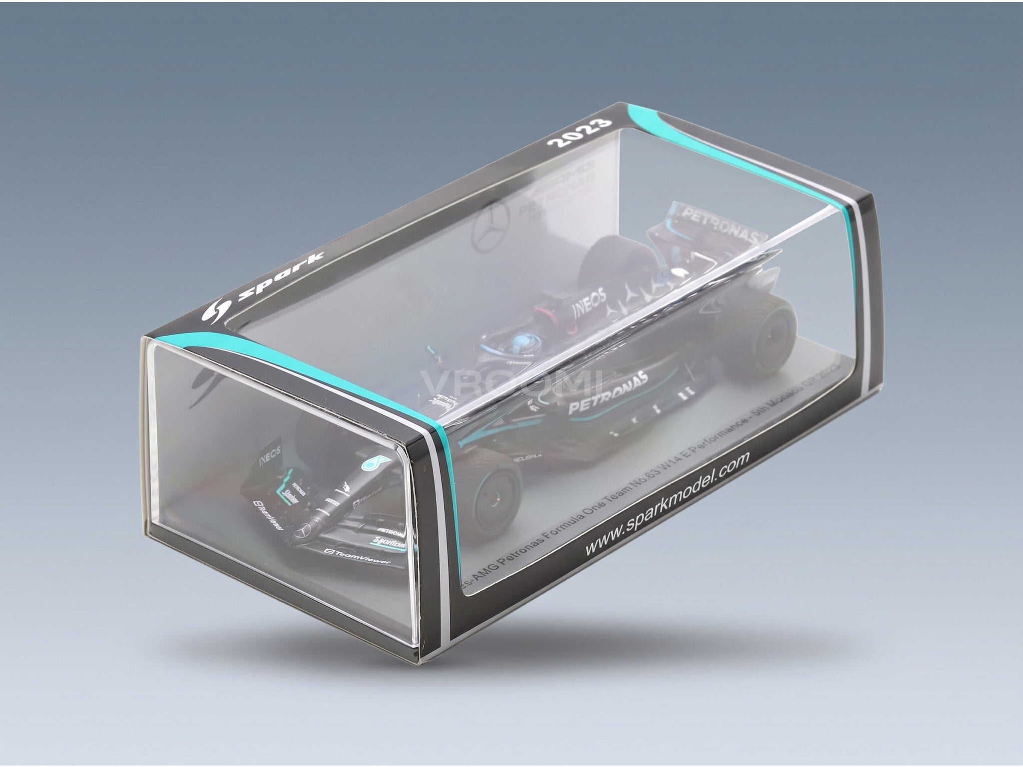 Mercedes F1 W14 Team Mercedes-AMG Petronas Formula One No. 63 5th Monaco GP 2023 George Russell Spark Model 1:43 scale model - original packaging