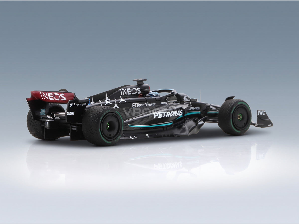 Mercedes F1 W14 Team Mercedes-AMG Petronas Formula One No. 63 5th Monaco GP 2023 George Russell Spark Model 1:43 scale model - rear three-quarter view