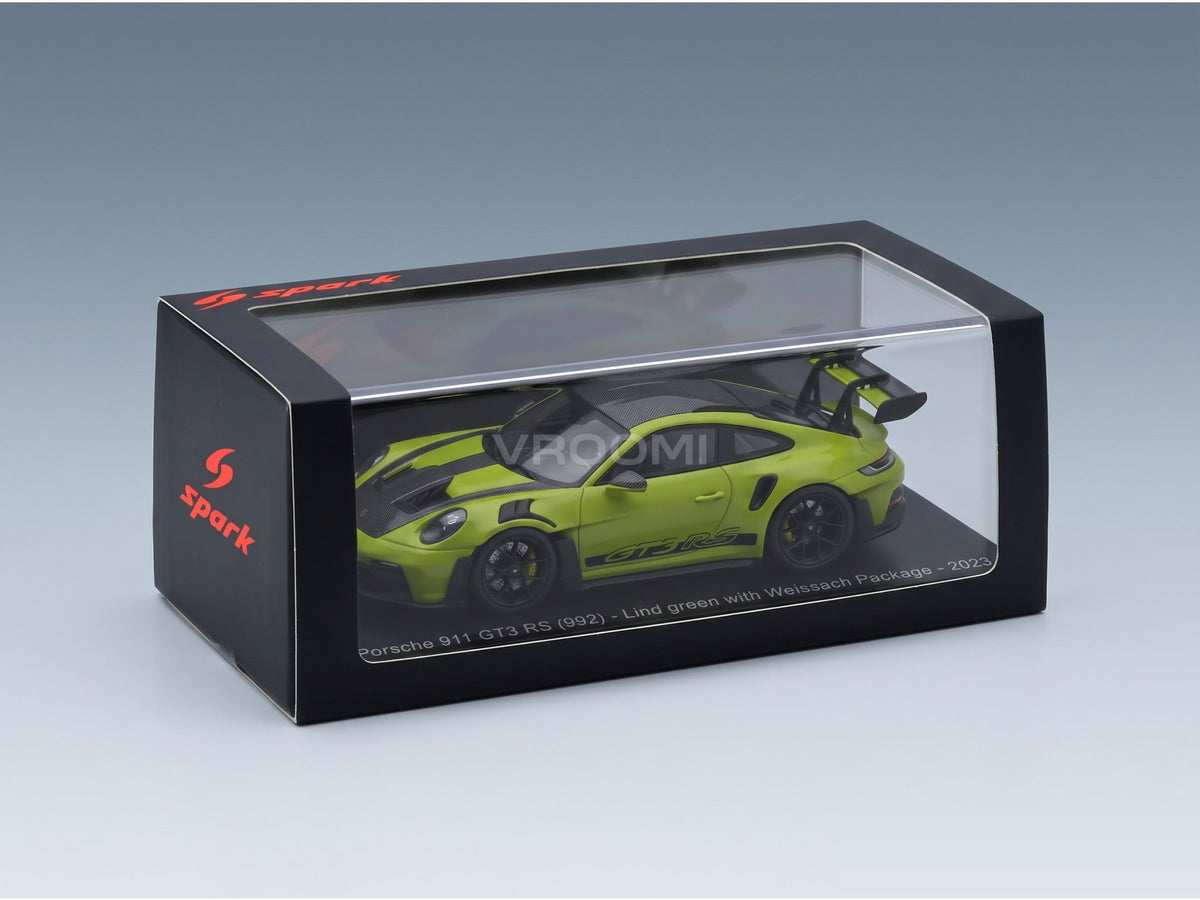 Porsche 911 992 GT3 RS Weissach Package Coupé 2023 Green Black Spark Model 1:43 scale model - original packaging