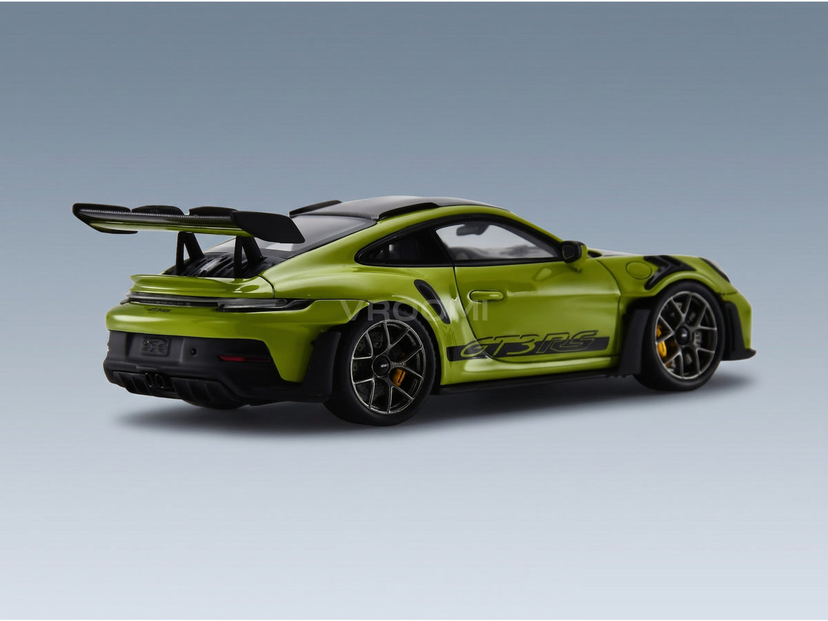 Porsche 911 992 GT3 RS Weissach Package Coupé 2023 Green Black Spark Model 1:43 scale model - rear three-quarter view