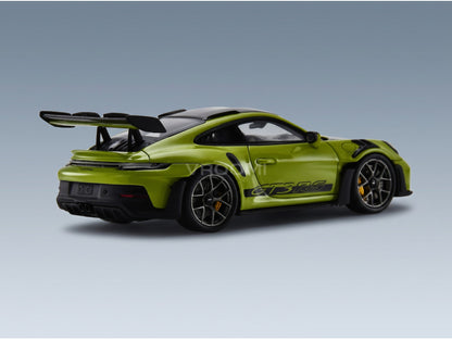 Porsche 911 992 GT3 RS Weissach Package Coupé 2023 Green Black Spark Model 1:43 scale model - rear three-quarter view