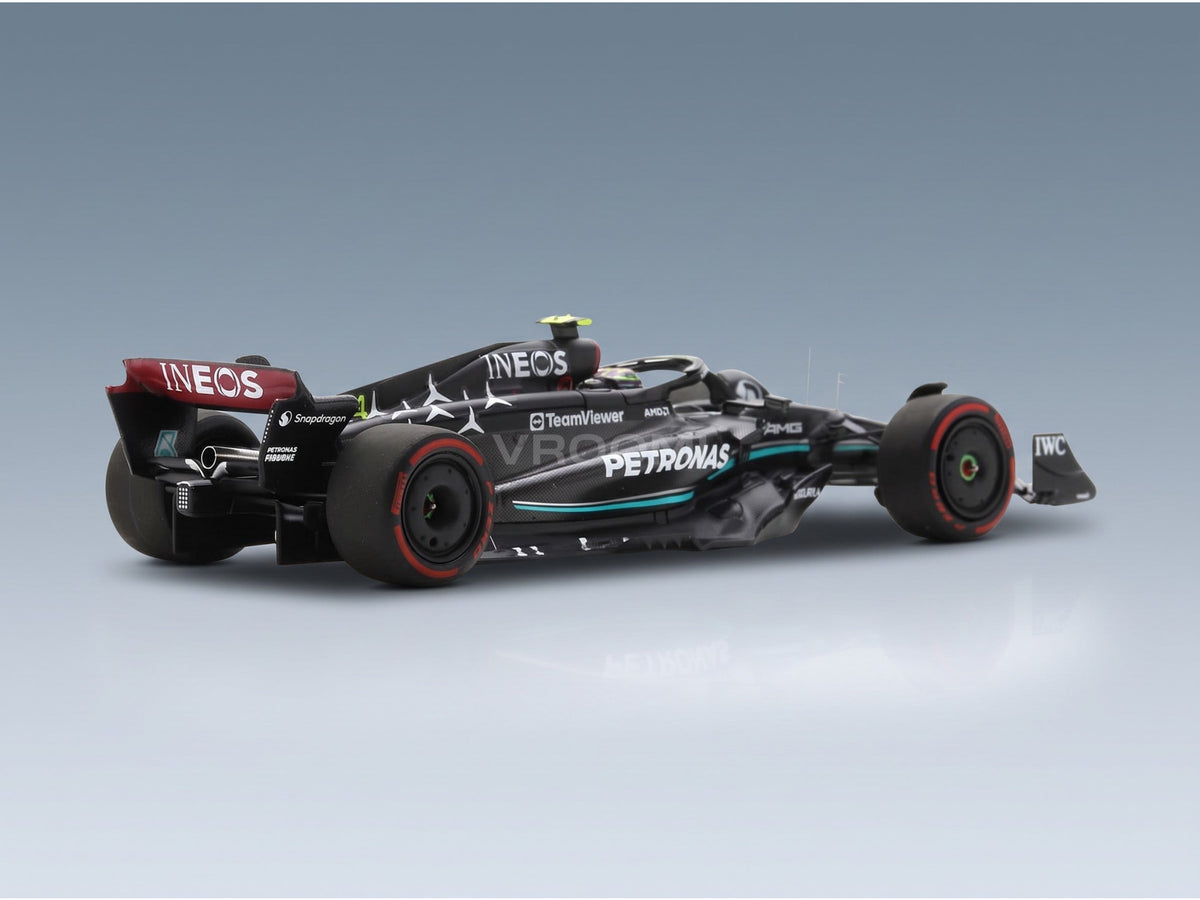 Mercedes F1 W14 Team Mercedes-AMG Petronas Formula One No. 44 2nd Spain GP Lewis Hamilton 2023 Spark Model 1:43 scale model - rear three-quarter view