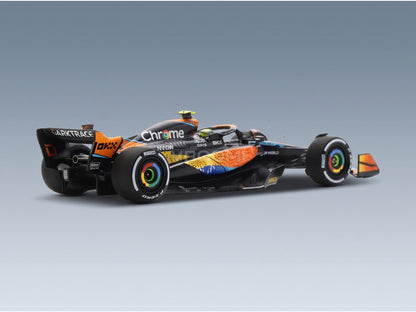 McLaren F1 MCL60 Team McLaren No. 4 5th Abu Dhabi GP 2023 Lando Norris Spark Model 1:43 scale model - rear three-quarter view