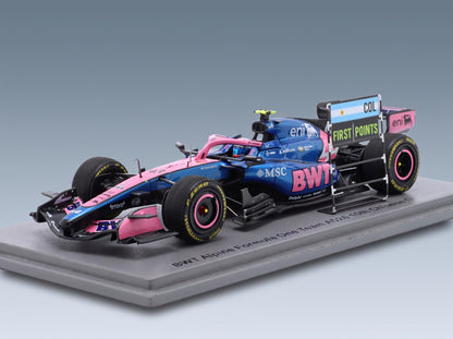 Alpine A526 BWT Alpine F1 Team No. 43 Franco Colapinto Chinese GP with Pit Board 2026 Spark 1:43 scale model - front three-quarter view on display base