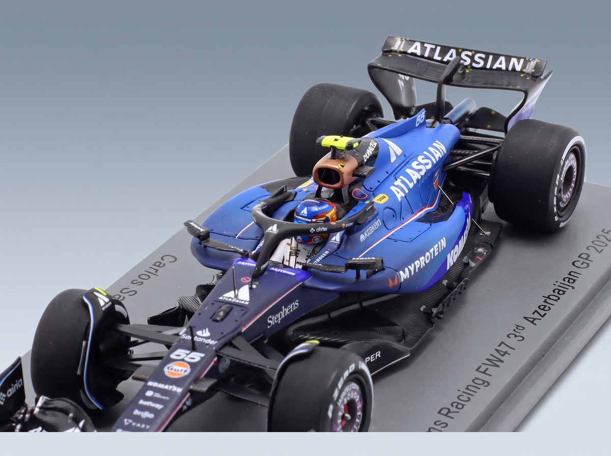 Williams FW47 Atlassian Williams Racing No. 55 Carlos Sainz Azerbaijan GP 2025 with Pit Board Spark 1:43 scale model - front detail