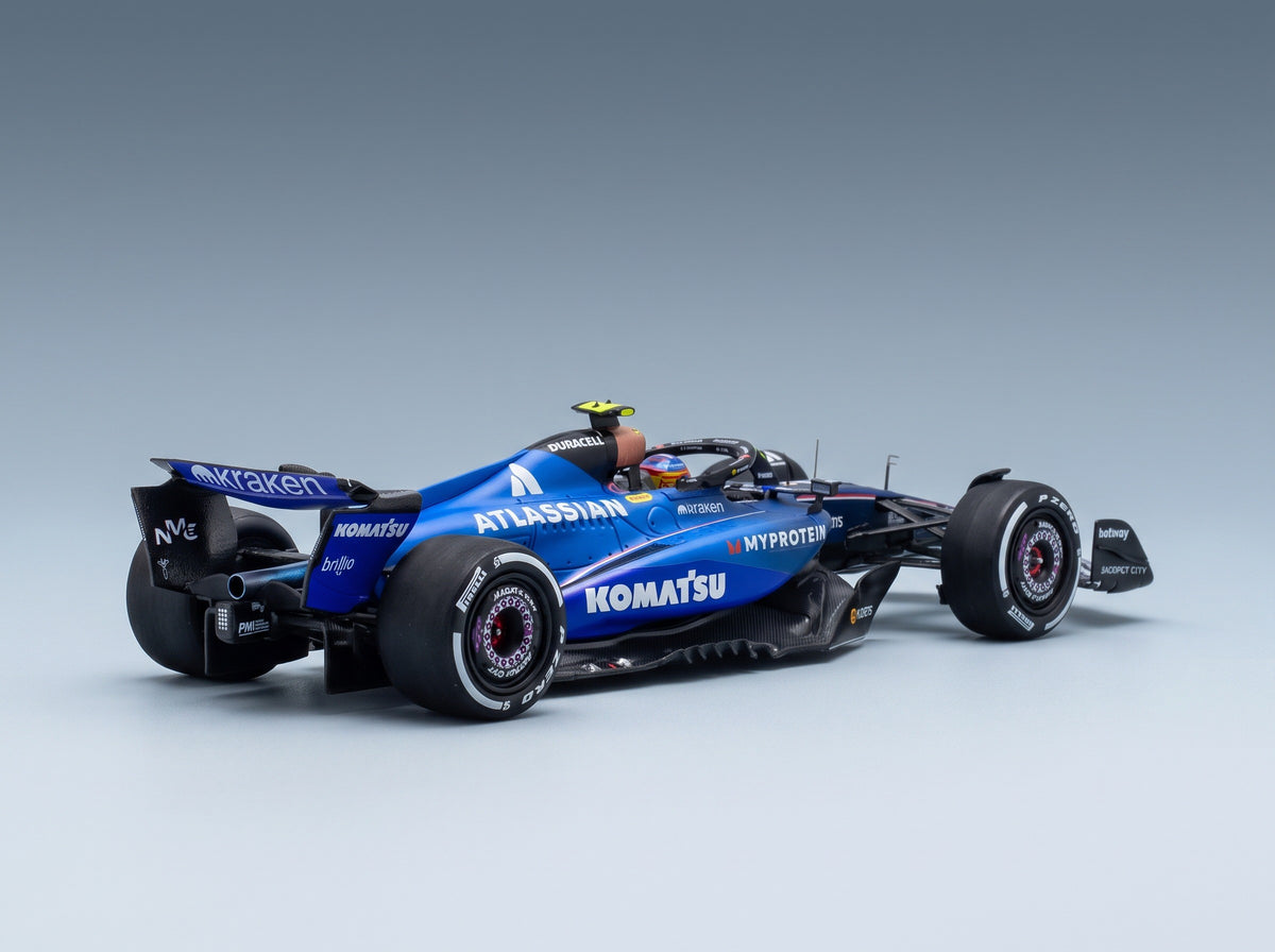 Williams FW47 Atlassian Williams Racing No. 55 Carlos Sainz Azerbaijan GP 2025 with Pit Board Spark 1:43 scale model - rear three-quarter view