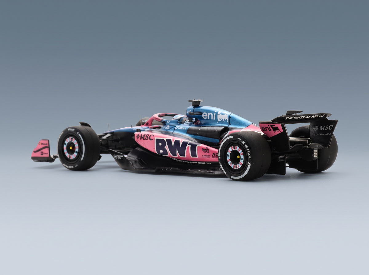 Alpine A525 BWT Alpine F1 Team No. 10 Pierre Gasly Las Vegas GP 2025 with Pit Board Spark Model 1:43 scale model - rear three-quarter view