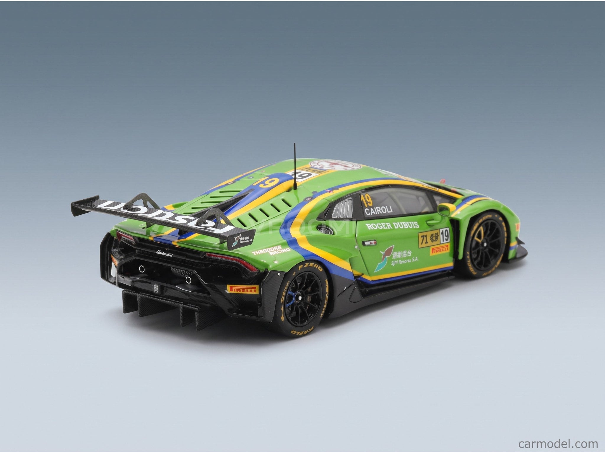 Lamborghini Huracán GT3 EVO2 Team SJM VSR Theoldore Racing No. 19 Matteo Cairoli FIA GT World Cup Macau 2024 Spark Model 1:43 scale model - rear three-quarter view