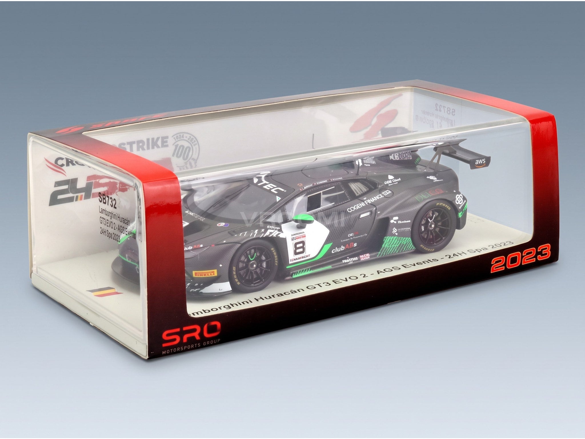 Lamborghini Huracán GT3 EVO 2 Team AGS Events No. 8 Gorini Borga Jamin 24h Spa 2023 Spark Model 1:43 scale model - original packaging