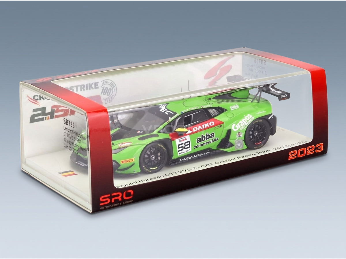Lamborghini Huracán GT3 EVO 2 Grasser Racing No. 0 Crestani Neary Tweraser Capo 24h Spa 2023 Spark Model 1:43 scale model - original packaging