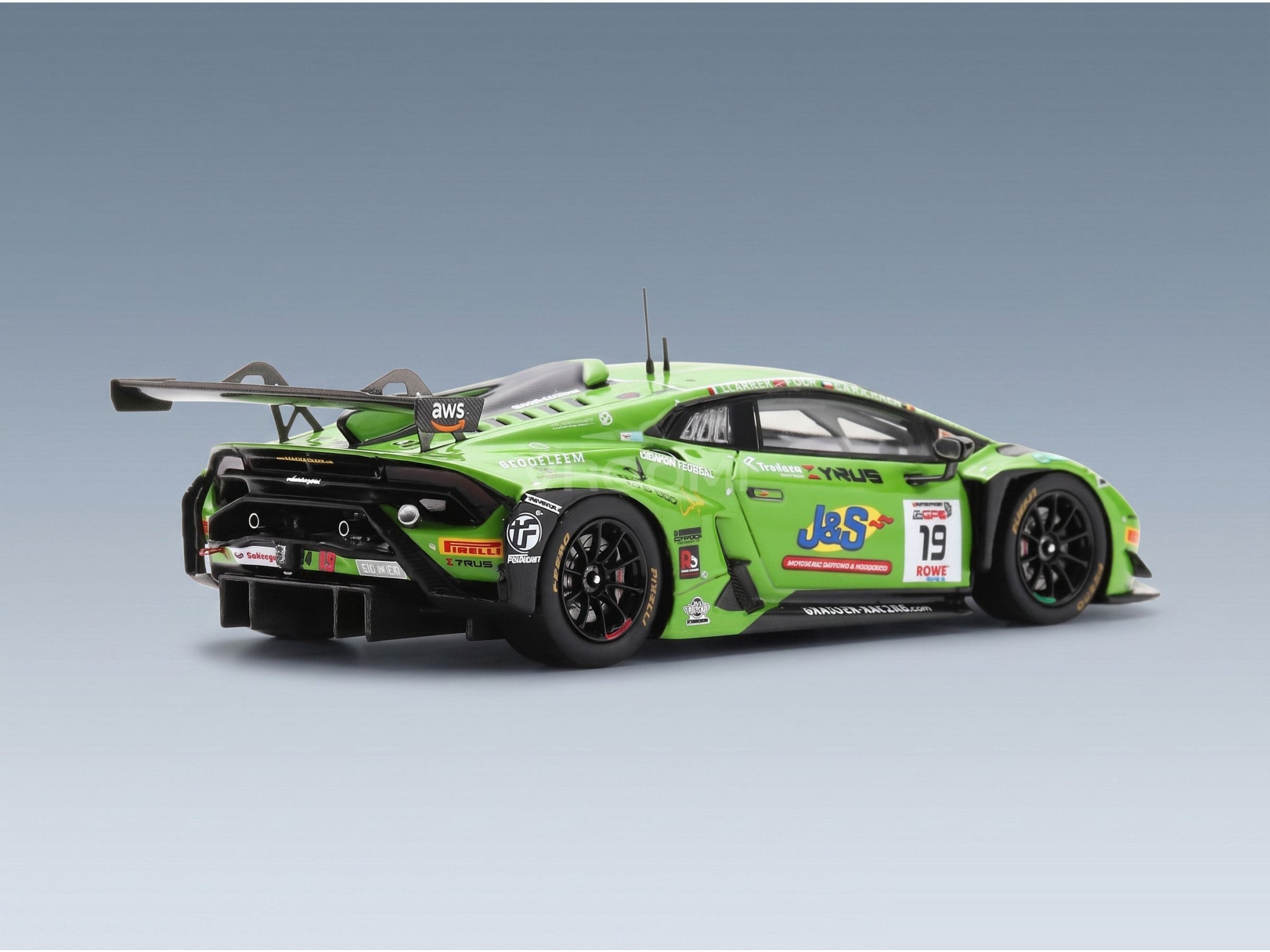 Lamborghini Huracán GT3 EVO2 Team GRT Grasser Racing No. 19 Llarena Cook Moulin Qarajouli 24h Spa 2024 Spark Model 1:43 scale model - rear three-quarter view