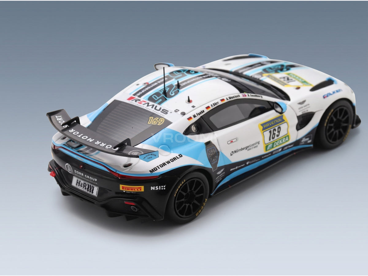Aston Martin Vantage AMR GT3 Team Dorr Motorsport No. 169 O. Sandberg A. Wenisch M. Funke P. Dorr 24h Nürburgring 2024 Spark Model 1:43 scale model - rear three-quarter view