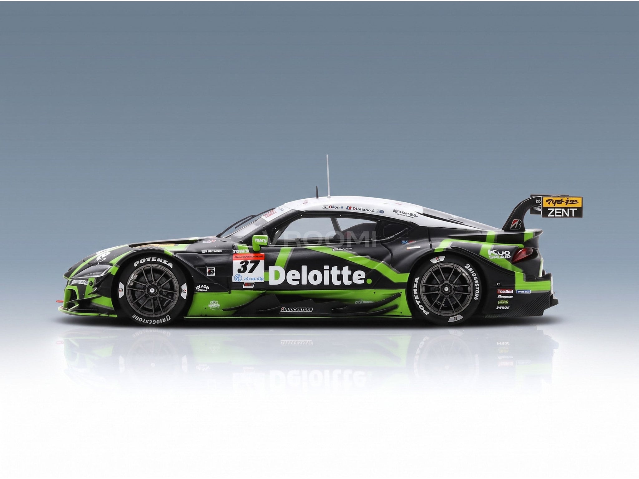 Toyota Supra GR Team Deloitte No. 37 GT500 Class Giuliano Alesi Ukyo Sasahara Super GT 2024 Spark Model 1:43 scale model - side view