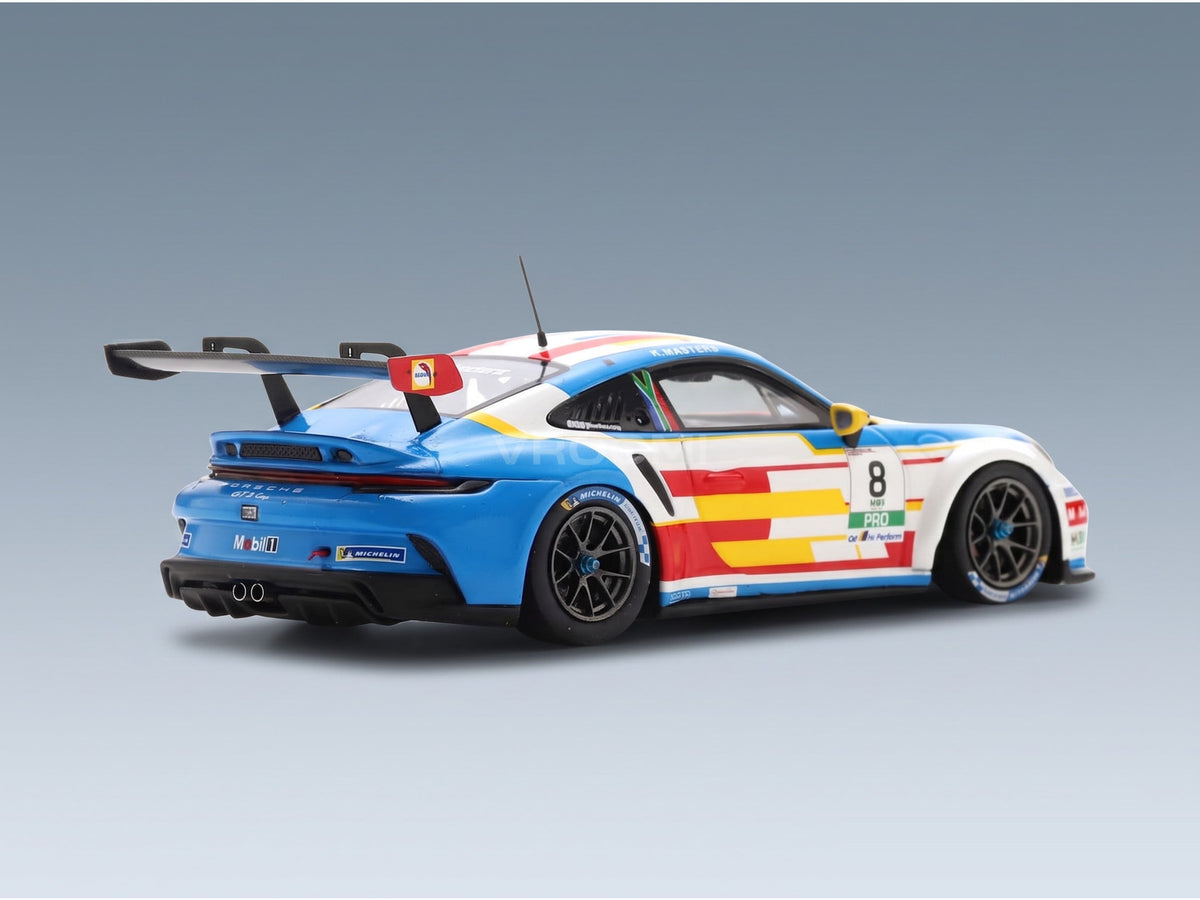 Porsche 911 992 GT3 Porsche Carrera Cup Italy No. 8 Kaegan Masters Champion 2025 Spark Model 1:43 scale model - rear three-quarter view