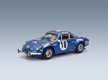 Alpine A110 1800S No. 18 Winner Rally Monte Carlo 1973 J.C. Andruet M. Petit with Driver IXO Models 1:43 scale model - front three-quarter view