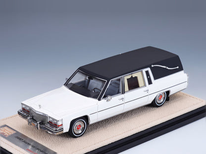 Cadillac Superior Hearse 1980 White Black Stamp Models 1:43 scale model - front three-quarter view