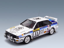 Audi Quattro A2 No. 11 L. Lampi P. Kuukkala Rally 1000 Lakes Night Version 1985 Trofeu 1:43 scale model - front three-quarter view